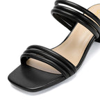 Women's Strappy Heels Block Open Toe Low Heel Chunky Mules Sandals Slip On Dress Shoes for Party Wedding
