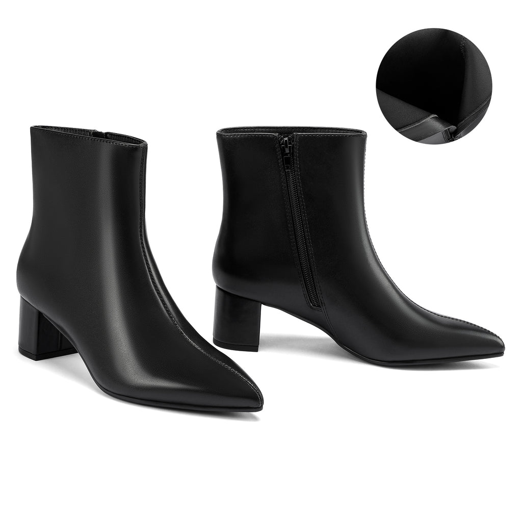 DOBOLIN Ankle Boots for Women Wide Width Pointed Toe 2 Inch Block Heel