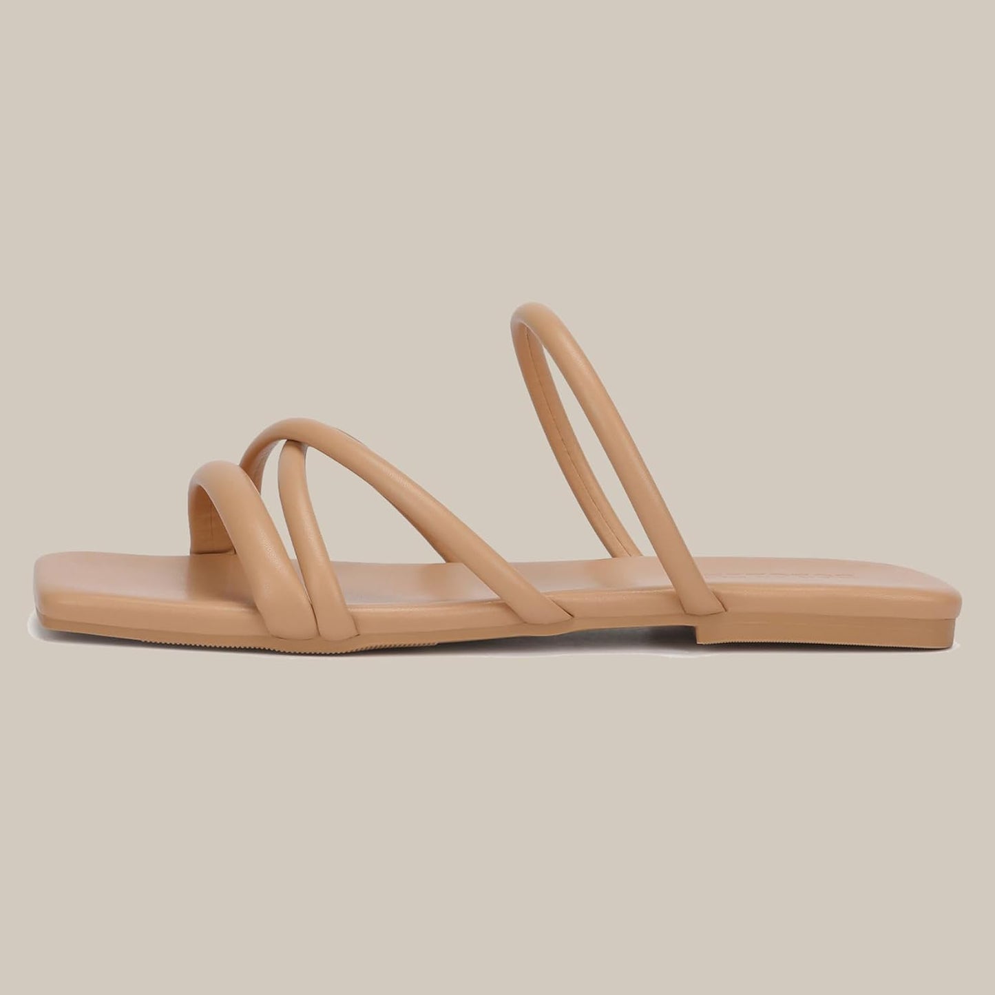 Women's Wide Width Strappy Flat Sandals Dressy Squared Open Toe Slide Sandals Comfortable Trendy Summer Sandals 2024