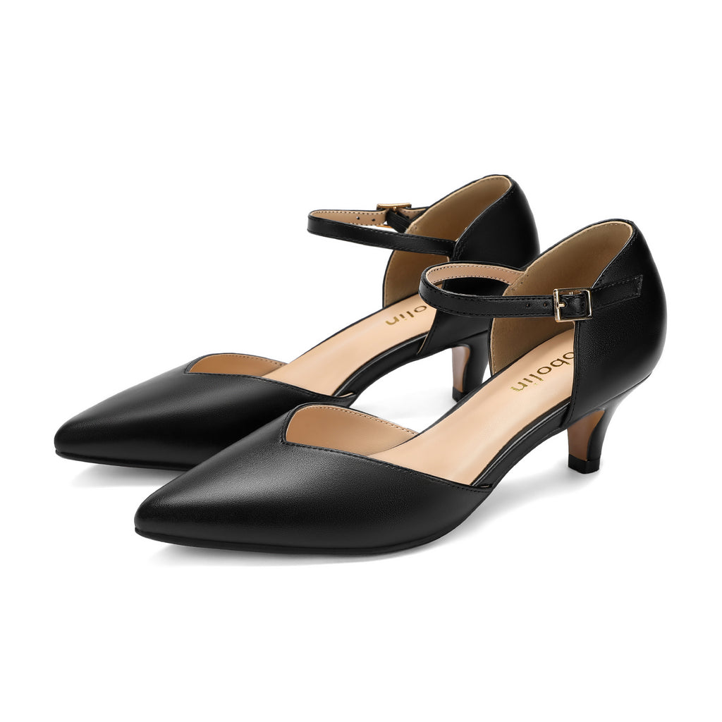 Comfort Kitten Heels Pumps for Women Low Heels Ankle Strap Elegant Pointed Closed Toe Dress Dance Shoes for Party Wedding
