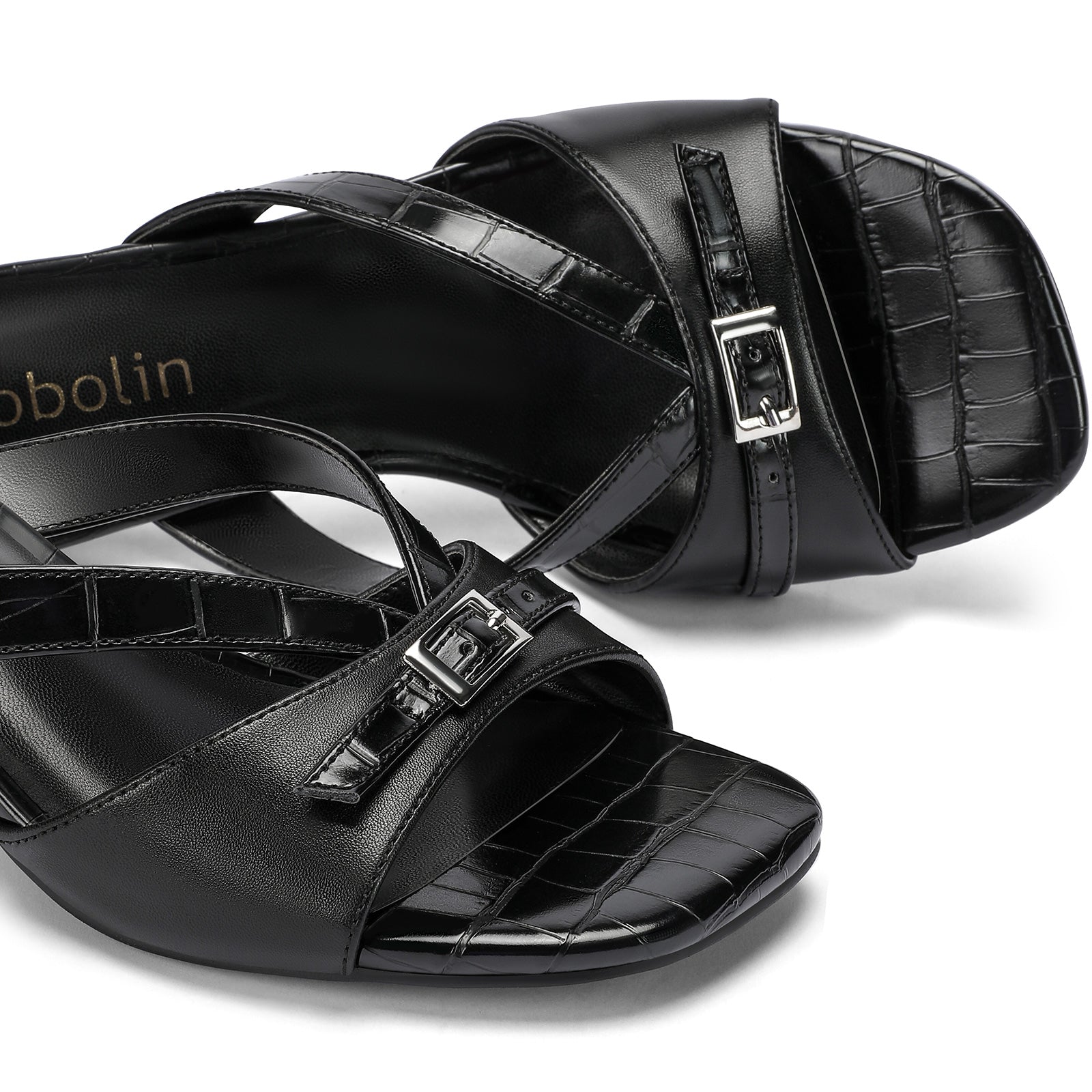 Kitten Heels for Women Square Toe Slip On Kitten Mule Sandals Comfortable 2.2 Inch Heels with Buckle Casual Party Wedding Dress Shoe