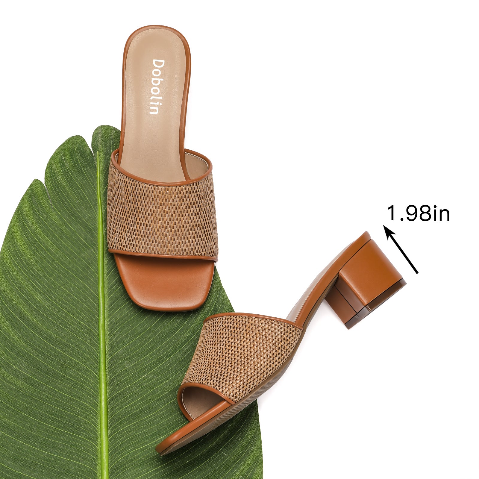 Women’s Heeled Sandals, Woven Square Open Toe Slip On Mules with Low Block Heel Dressy Summer Slide Sandals