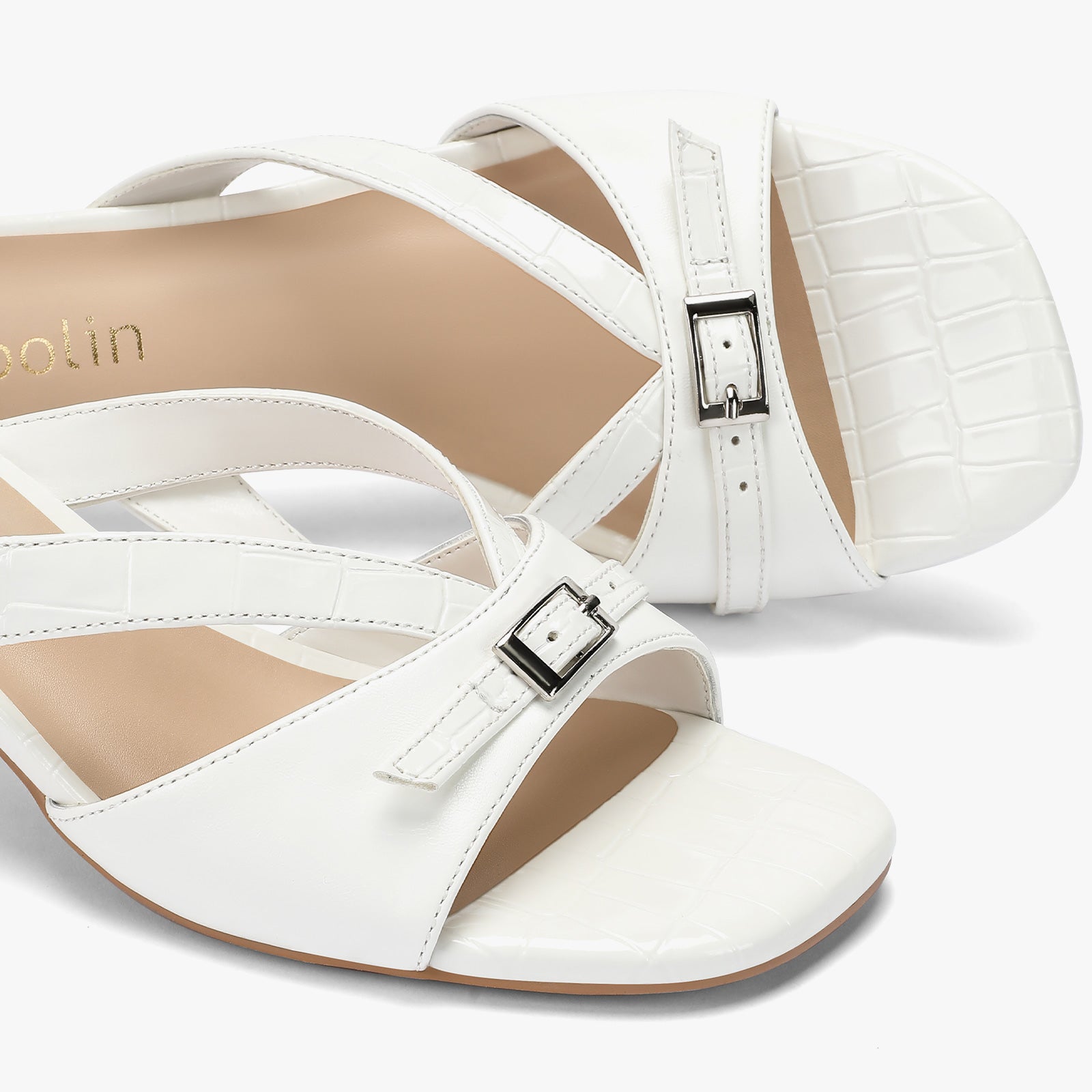 Kitten Heels for Women Square Toe Slip On Kitten Mule Sandals Comfortable 2.2 Inch Heels with Buckle Casual Party Wedding Dress Shoe