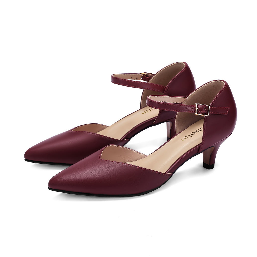 Comfort Kitten Heels Pumps for Women Low Heels Ankle Strap Elegant Pointed Closed Toe Dress Dance Shoes for Party Wedding