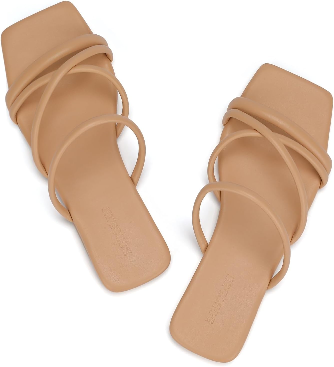 Women's Wide Width Strappy Flat Sandals Dressy Squared Open Toe Slide Sandals Comfortable Trendy Summer Sandals 2024