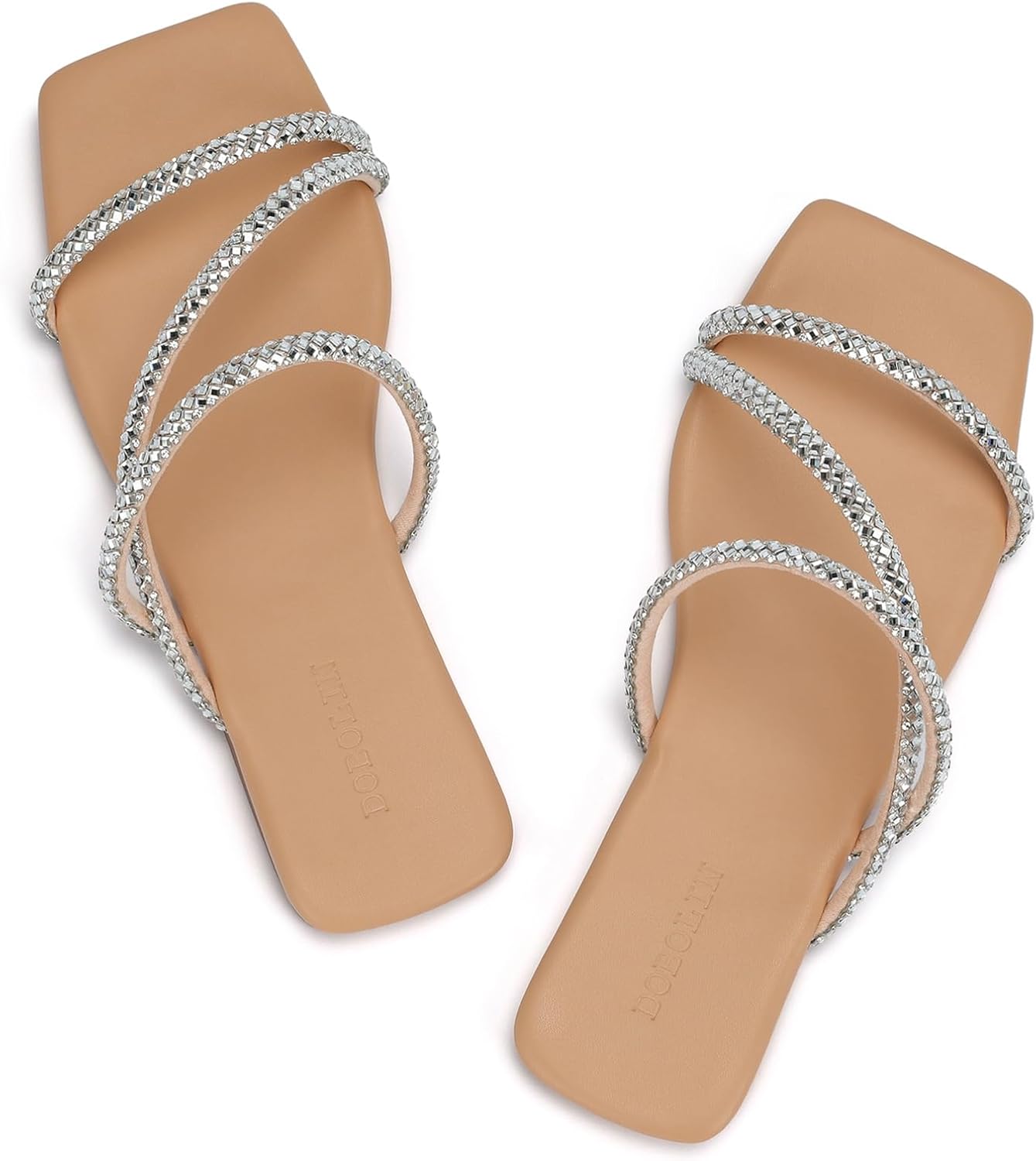 Women's Wide Width Strappy Flat Sandals Dressy Squared Open Toe Slide Sandals Comfortable Trendy Summer Sandals 2024