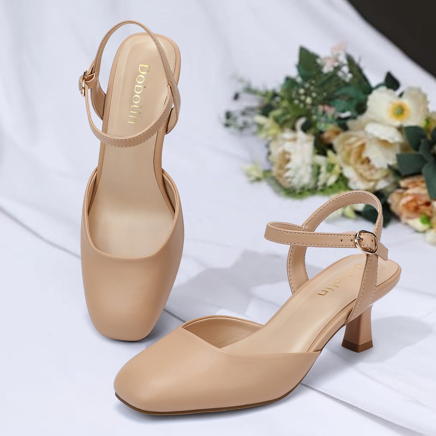 Kitten Heels Closed Toe Dress Shoes for Women Ankle Strap 2.2 Inch Low Stiletto Heels for Women Pumps Wedding Party Office Comfortable