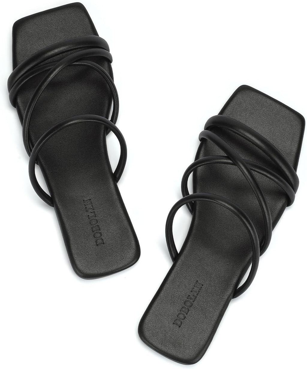 Women's Wide Width Strappy Flat Sandals Dressy Squared Open Toe Slide Sandals Comfortable Trendy Summer Sandals 2024