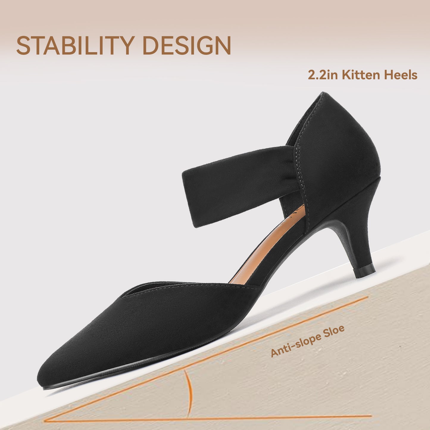Kitten Heels for Women Closed Pointed Toe Womens Dress Shoes Casual Low Heels Slip on Pumps Bridal Church Wedding