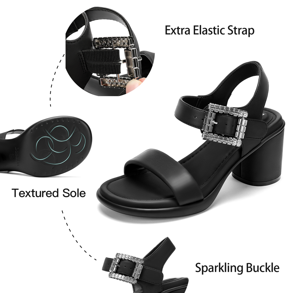 Wide Width Heels for Women 3 Inch Chunky Block Platform Heels Sandals Elastic Ankle Strap Open Toe Comfortable Low Heel Dress Shoes for Women Wedding Bride Party