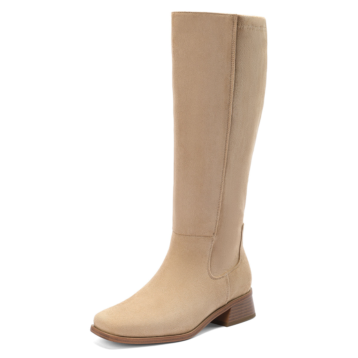 DOBOLIN Women's Wide Calf Knee High Boots Square Toe 1.6" Low Block Heel