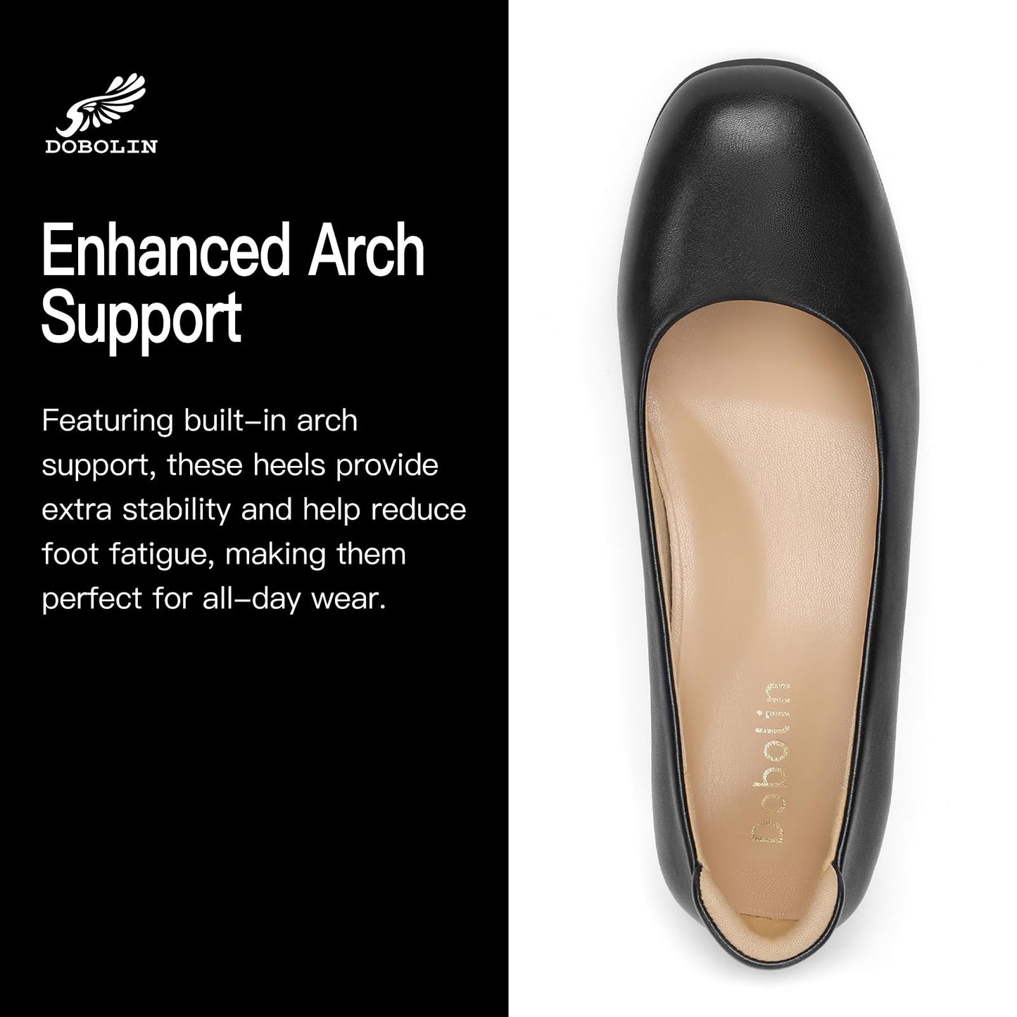 Arch Support Heels for Women Comfortable Pumps Closed Round Toe Dress Shoes 2.2-Inch Low Heels Office Work Flight Attendant Shoes