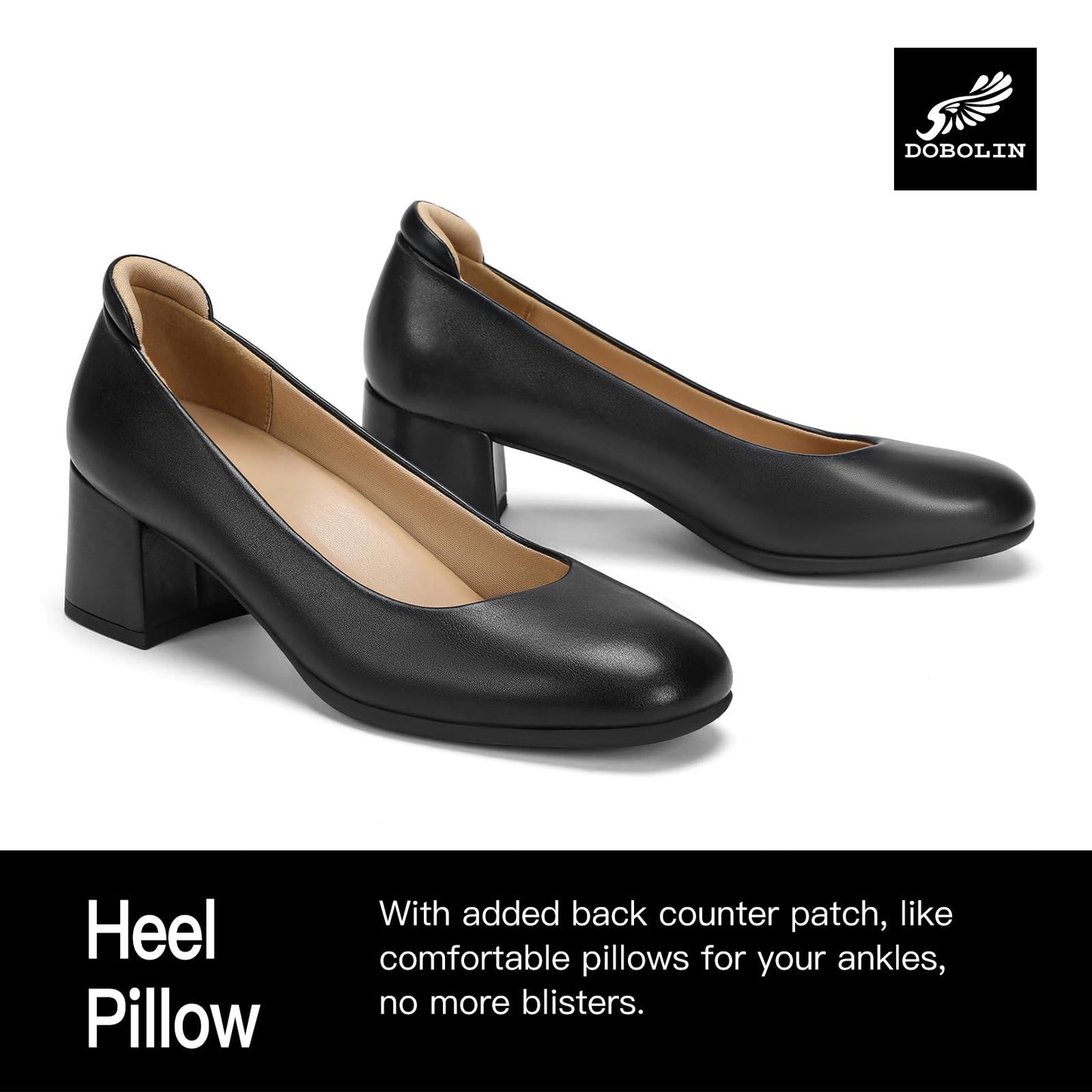 Arch Support Heels for Women Comfortable Pumps Closed Round Toe Dress Shoes 2.2-Inch Low Heels Office Work Flight Attendant Shoes